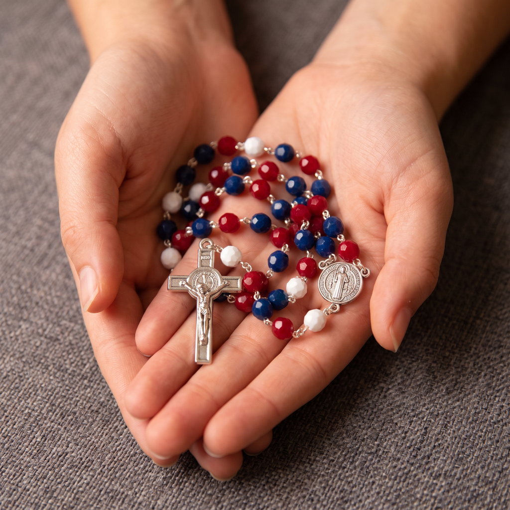 Handmade Faceted Traditional Catholic Rosary - Colorado Avalanche