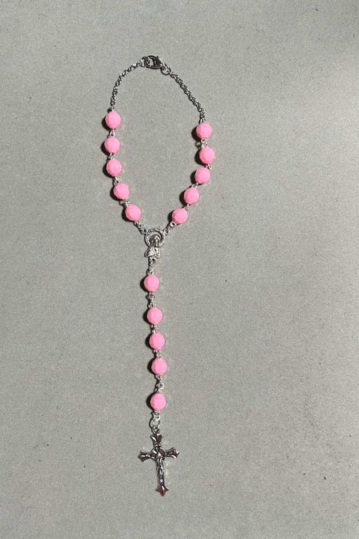 Handmade Faceted Catholic Rosary - Modern Design for Cars - Tarnish Resistant - Baby Pink