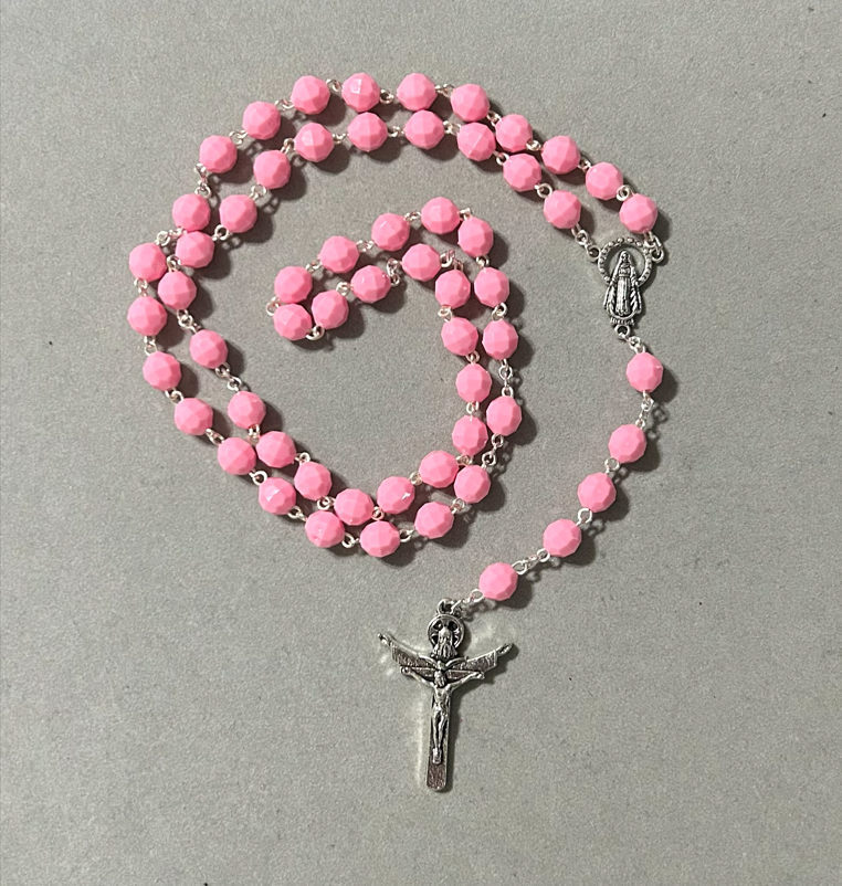 Handmade Faceted Traditional Catholic Rosary - Baby Pink