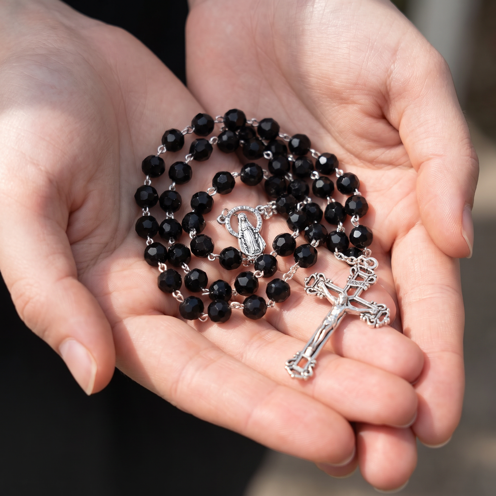 Handmade Faceted Traditional Catholic Rosary - Black