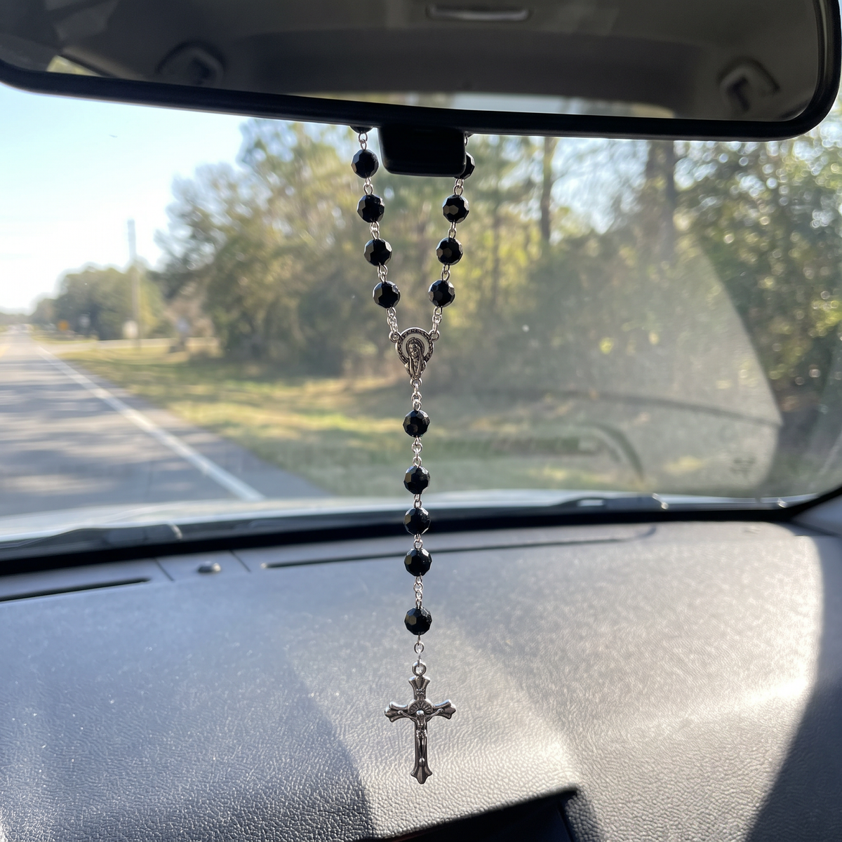 Handmade Faceted Catholic Rosary - Modern Design for Cars - Black