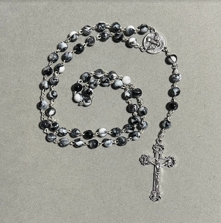 Handmade Marble Style Traditional Catholic Rosary - Black Swirl