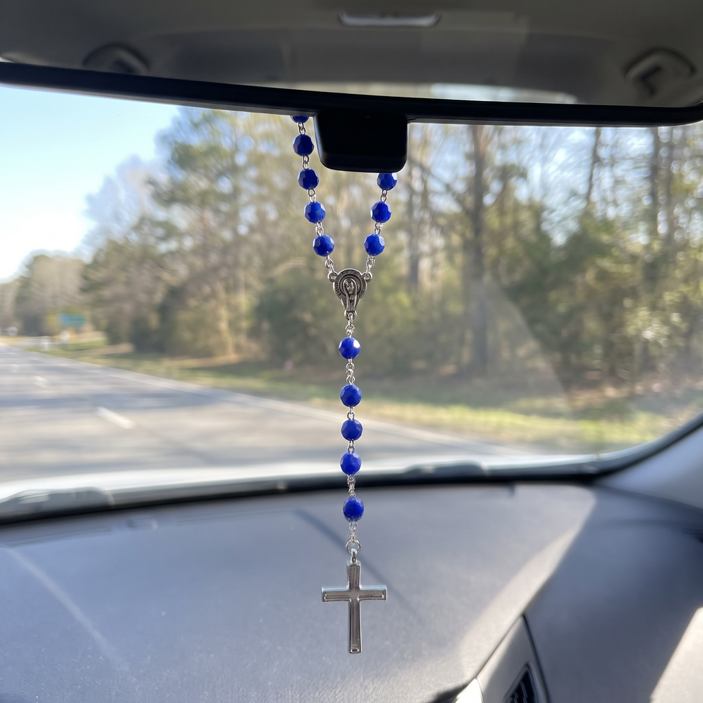 Handmade Faceted Catholic Rosary - Modern Design for Cars - Blue #1
