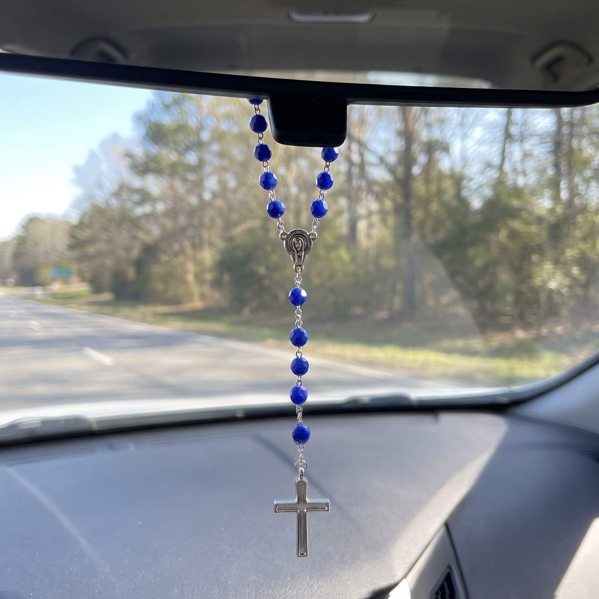 Handmade Faceted Catholic Rosary - Modern Design for Cars - Blue #1
