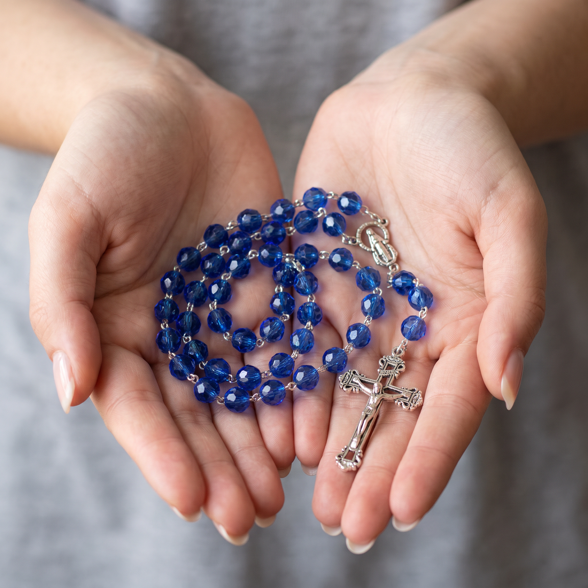 Handmade Faceted Traditional Catholic Rosary - Blue #2