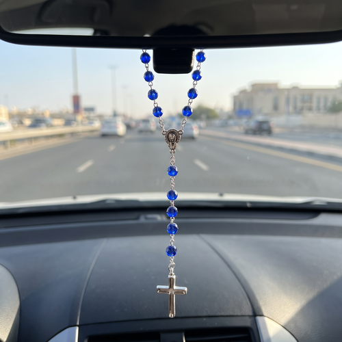 Handmade Faceted Catholic Rosary - Modern Design for Cars - Blue #2