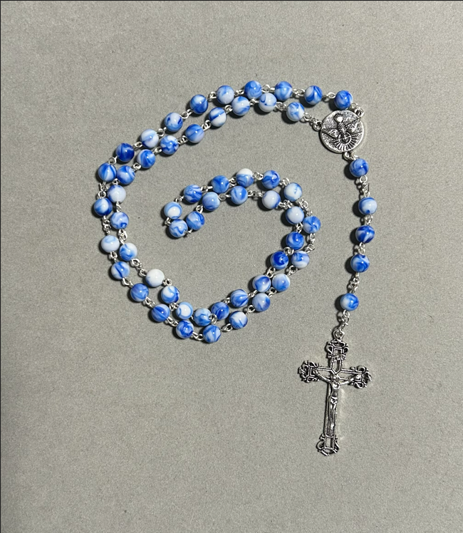 Handmade Marble Style Catholic Rosary - Modern Design for Cars - Blue Swirl