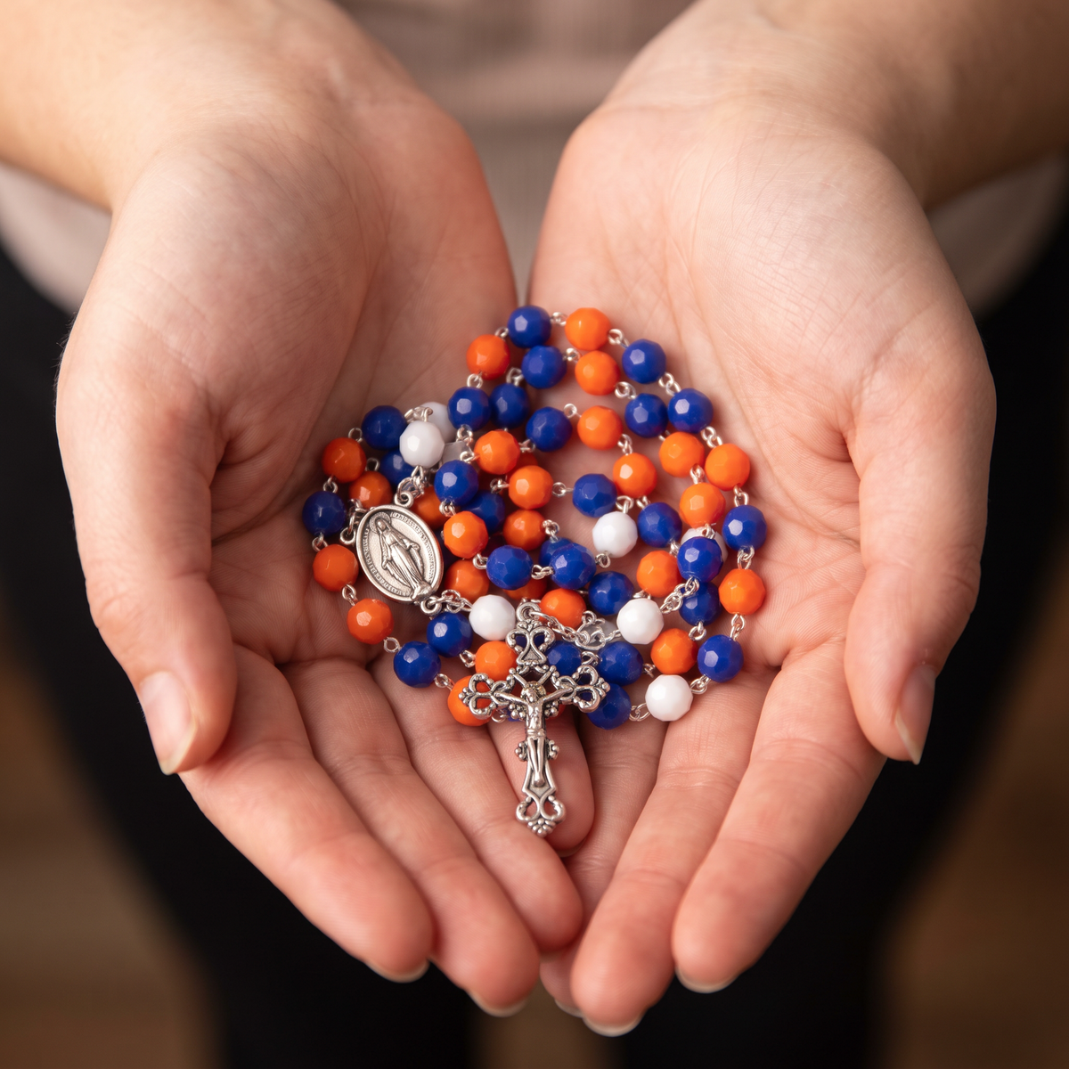 Handmade Faceted Traditional Catholic Rosary - Denver Broncos