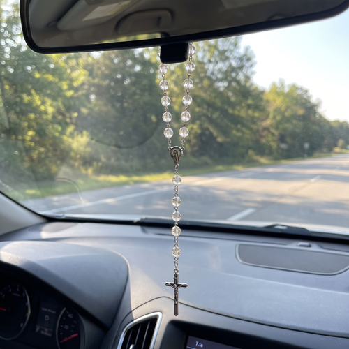 Handmade Faceted Catholic Rosary - Modern Design for Cars - Champagne