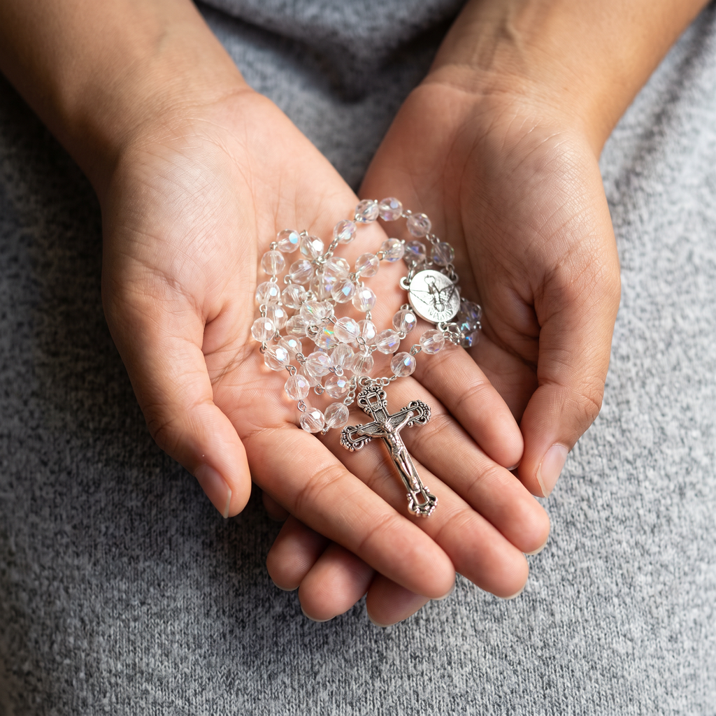 Handmade Faceted Traditional Catholic Rosary - Crystal Clear