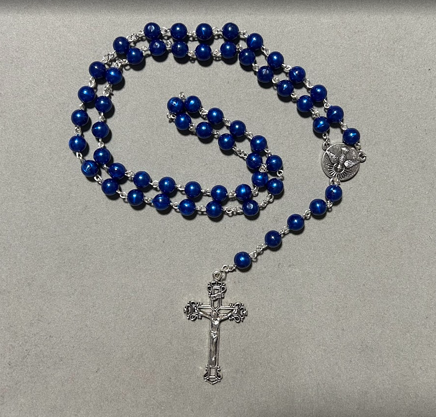Handmade Pearl Style Catholic Rosary - Modern Design for Cars - Cobalt