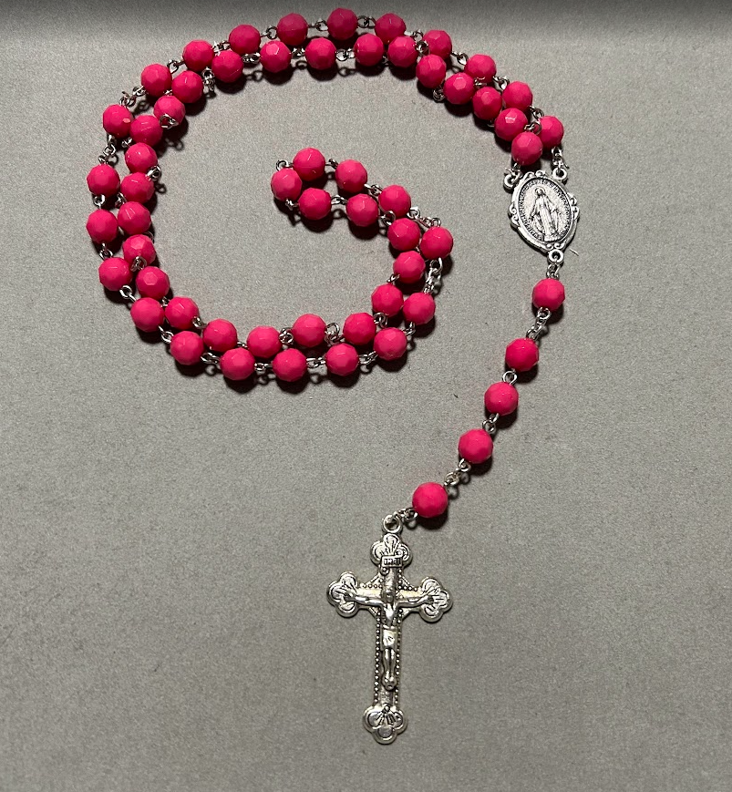 Handmade Faceted Traditional Catholic Rosary - Dark Pink