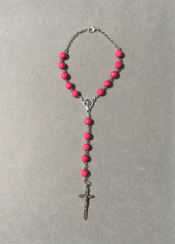 Handmade Faceted Catholic Rosary - Modern Design for Cars - Dark Pink