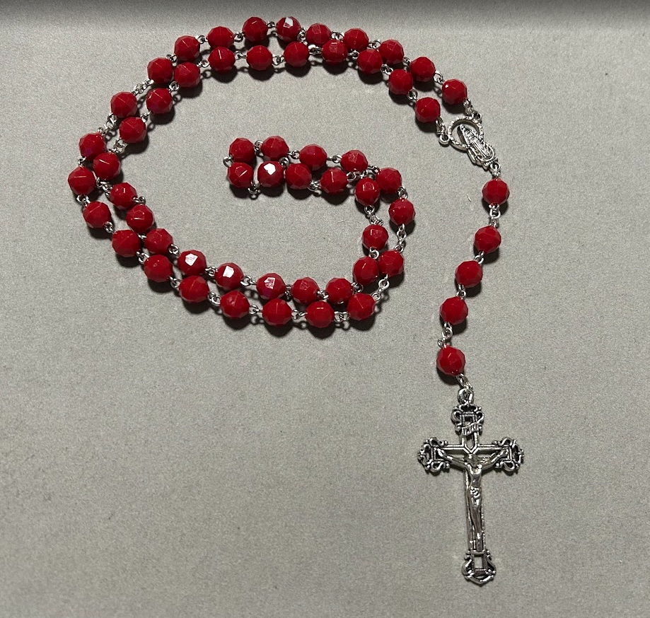 Handmade Faceted Traditional Catholic Rosary - Dark Red