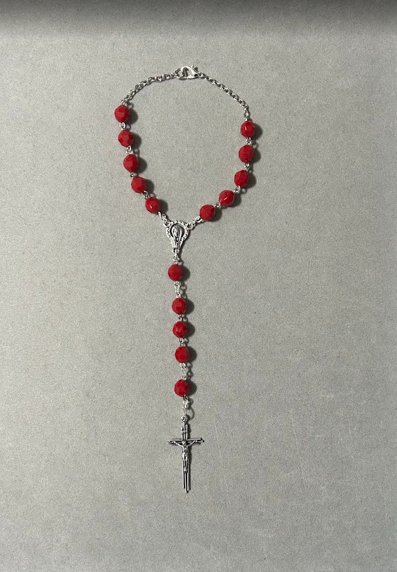 Handmade Faceted Catholic Rosary - Modern Design for Cars - Dark Red