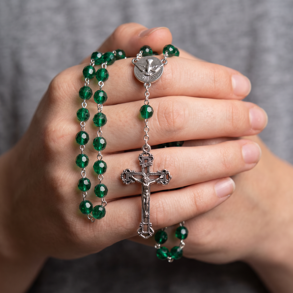 Handmade Faceted Traditional Catholic Rosary - Emerald
