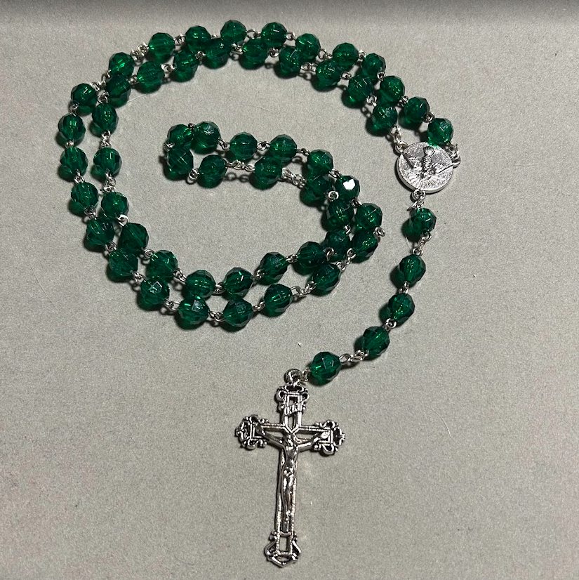 Handmade Faceted Traditional Catholic Rosary - Emerald