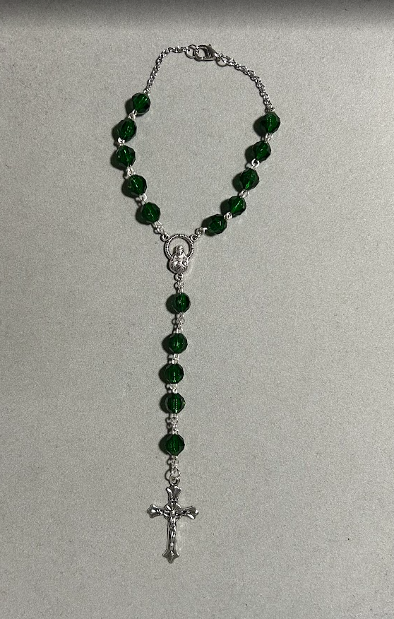 Handmade Faceted Catholic Rosary - Modern Design for Cars - Emerald
