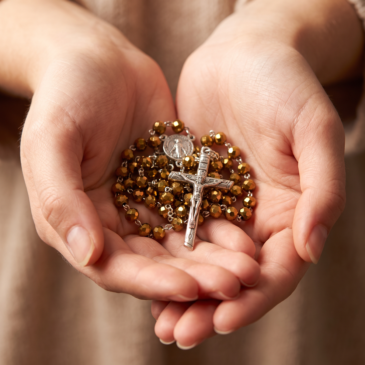 Handmade Glass Traditional Catholic Rosary - Gold