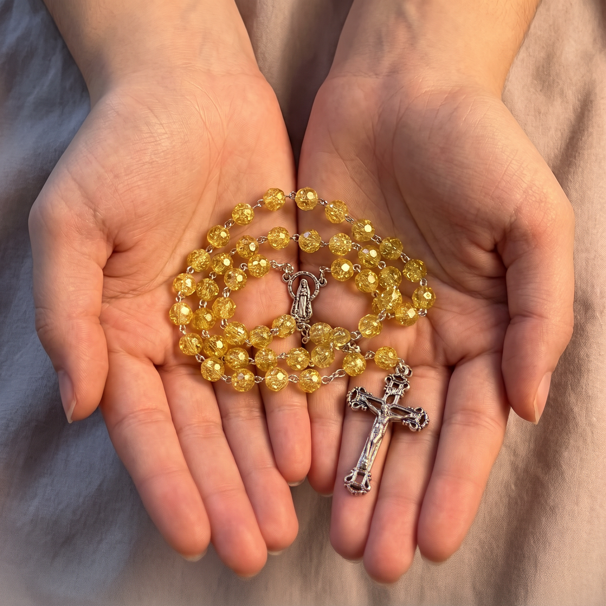 Handmade Faceted Traditional Catholic Rosary - Gold Sparkles