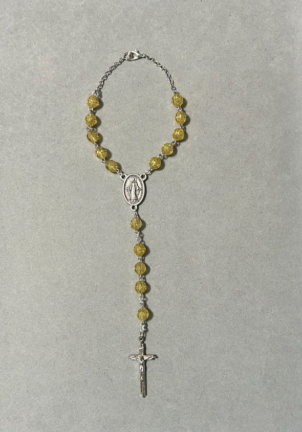 Handmade Faceted Catholic Rosary - Modern Design for Cars - Gold Sparkles