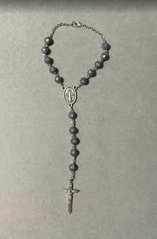 Handmade Faceted Catholic Rosary - Modern Design for Cars - Gray