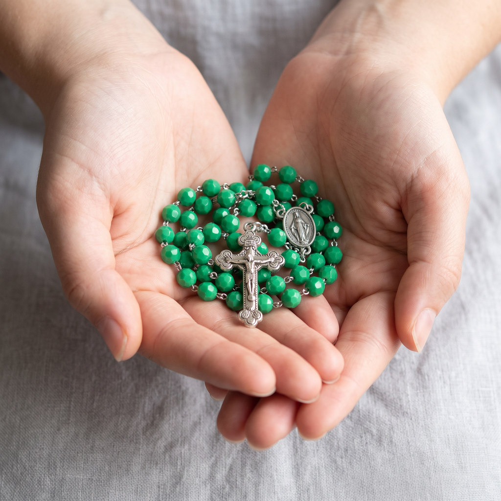 Handmade Faceted Traditional Catholic Rosary - Green #1