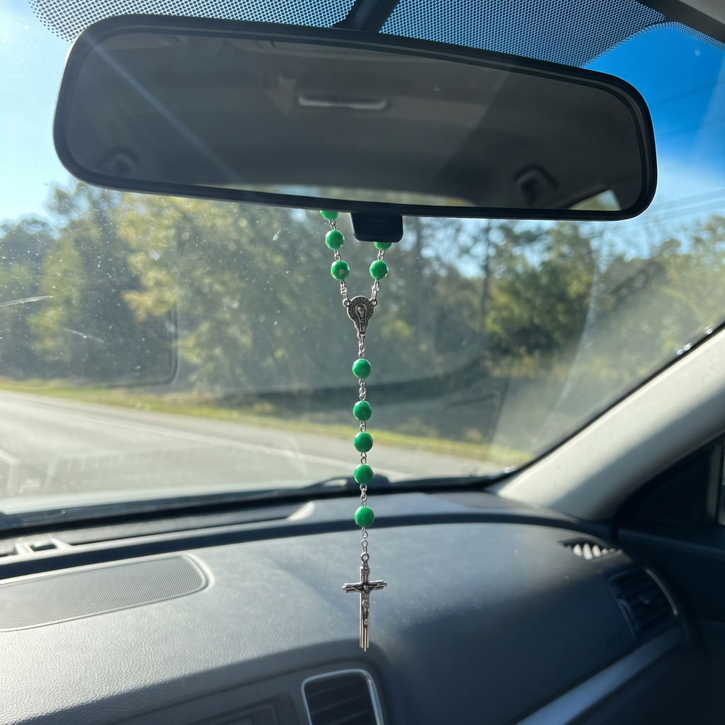 Handmade Faceted Catholic Rosary - Modern Design for Cars - Green #1