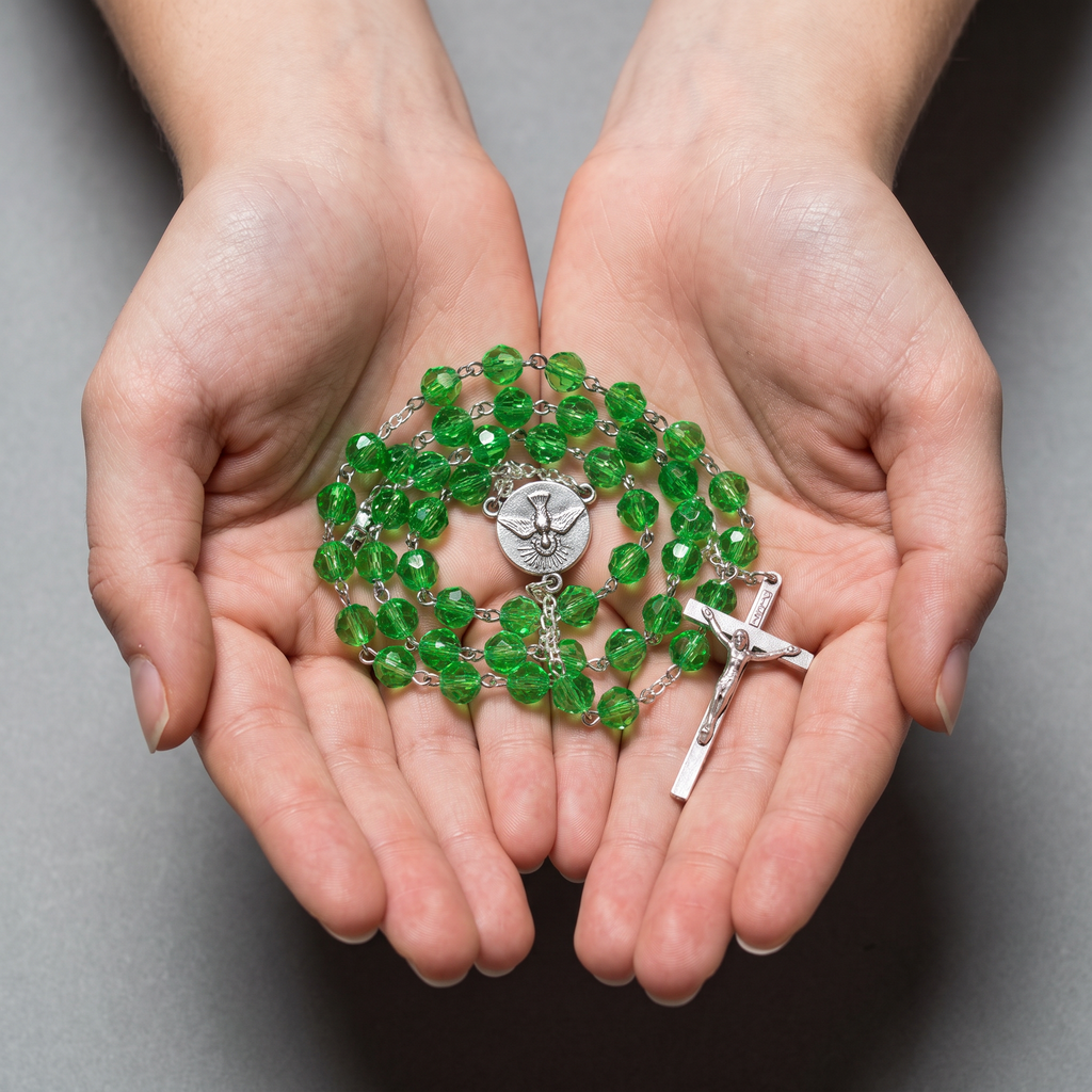 Handmade Faceted Traditional Catholic Rosary - Green #2