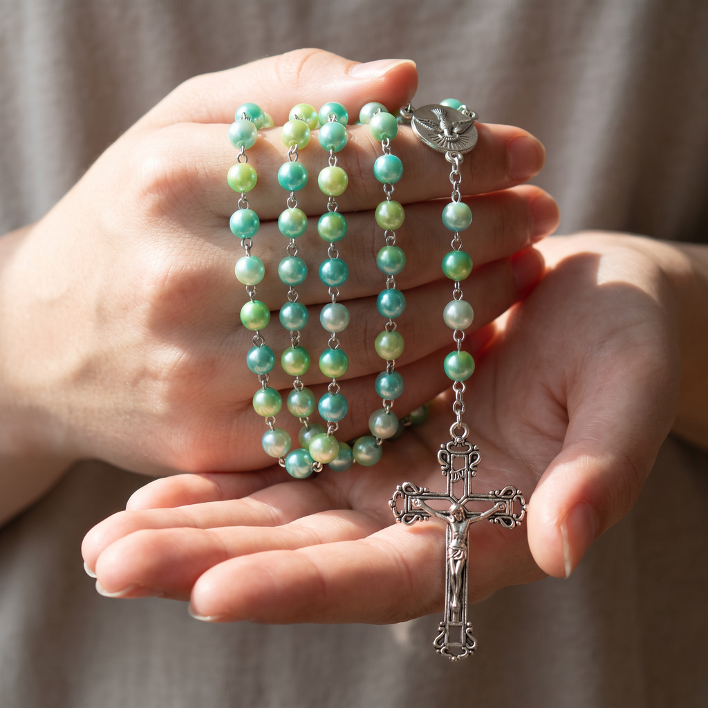 Handmade Pearl Style Catholic Rosary - Modern Design for Cars - Green/Blue