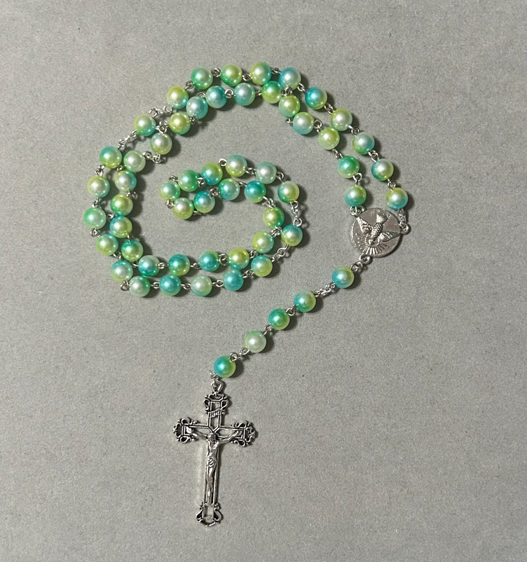Handmade Pearl Style Catholic Rosary - Modern Design for Cars - Green/Blue