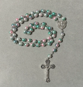 Handmade Pearl Style Traditional Catholic Rosary - Green/Pink