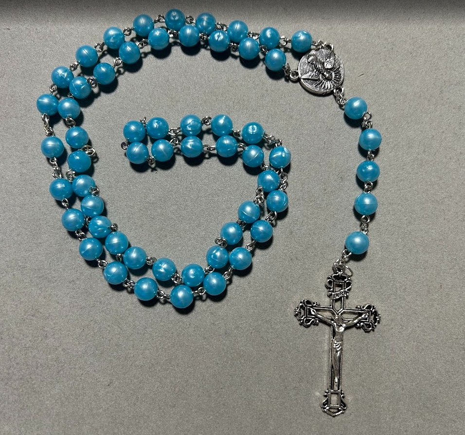 Handmade Pearl Style Traditional Catholic Rosary - Light Blue