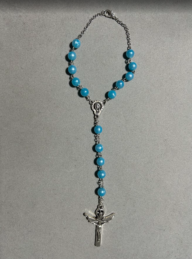 Handmade Pearl Style Catholic Rosary - Modern Design for Cars - Light Blue