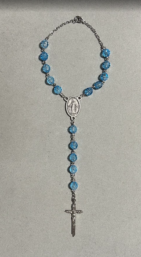Handmade Faceted Catholic Rosary - Modern Design for Cars - Light Blue