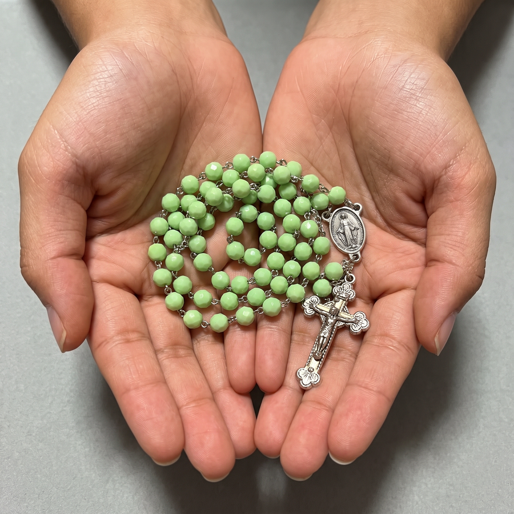 Handmade Faceted Traditional Catholic Rosary - Light Green