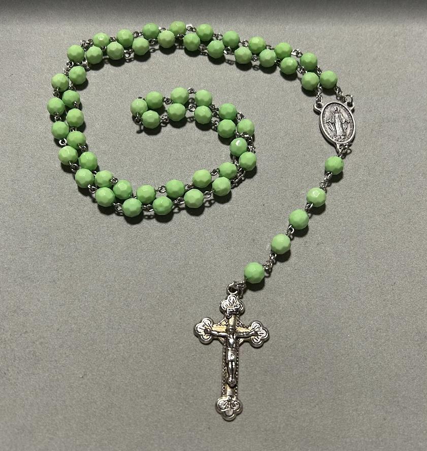 Handmade Faceted Traditional Catholic Rosary - Light Green