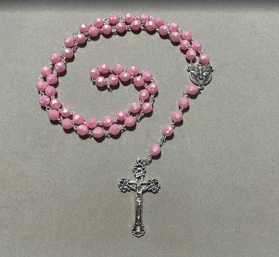 Handmade Faceted Traditional Catholic Rosary - Light Pink #1