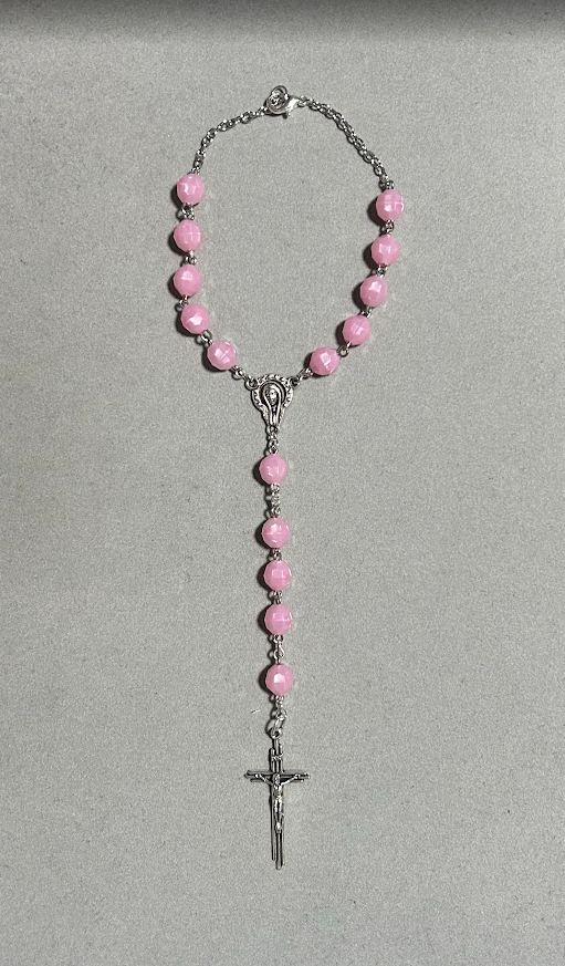 Handmade Faceted Catholic Rosary - Modern Design for Cars - Light Pink #1