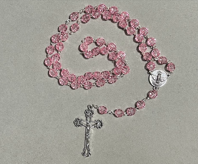 Handmade Faceted Traditional Catholic Rosary - Light Pink #2