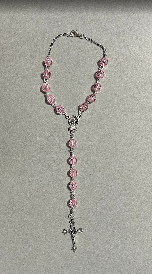 Handmade Faceted Catholic Rosary - Modern Design for Cars - Light Pink #2