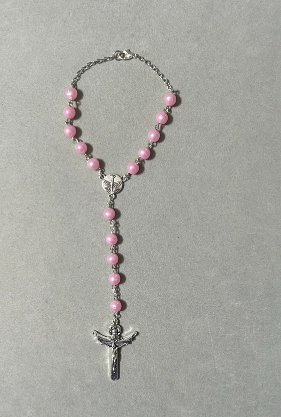 Handmade Pearl Style Catholic Rosary - Modern Design for Cars - Light Pink