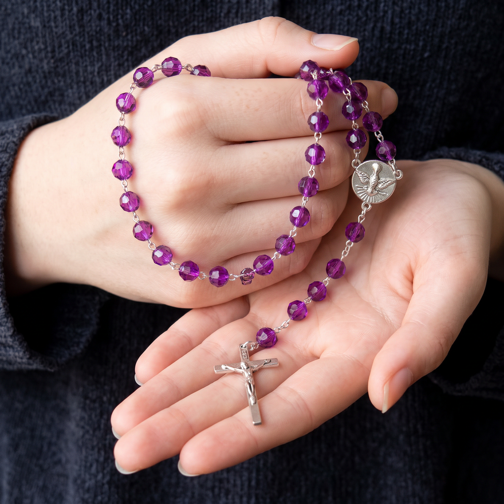 Handmade Faceted Traditional Catholic Rosary - Lilac