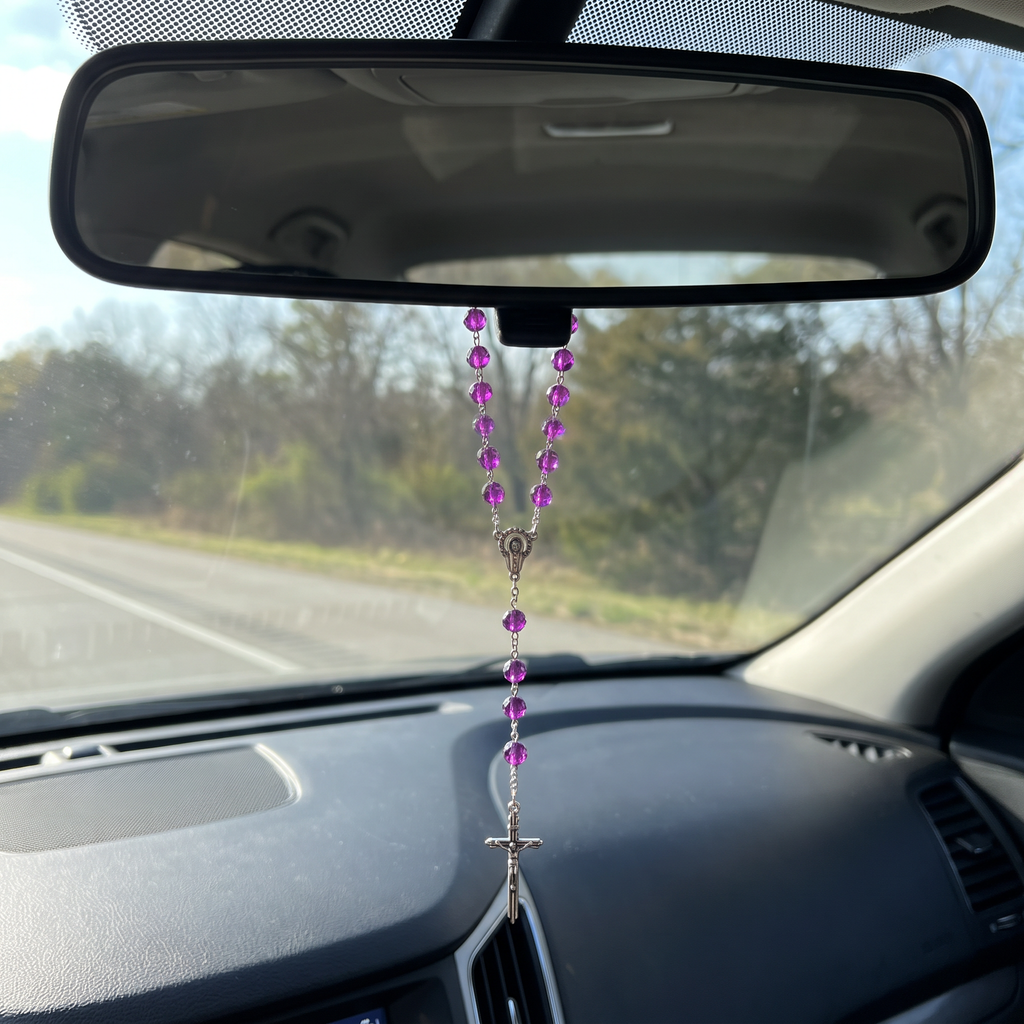 Handmade Faceted Catholic Rosary - Modern Design for Cars - Lilac
