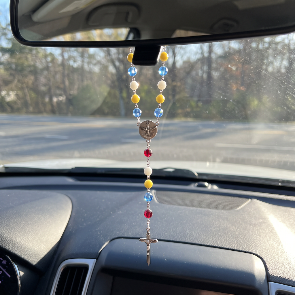 Handmade Faceted Catholic Rosary - Modern Design for Cars - Denver Nuggets
