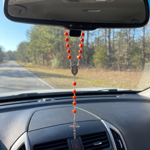 Handmade Faceted Catholic Rosary - Modern Design for Cars - Orange #1