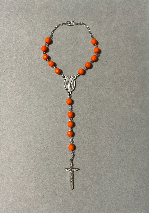 Handmade Faceted Catholic Rosary - Modern Design for Cars - Orange #1