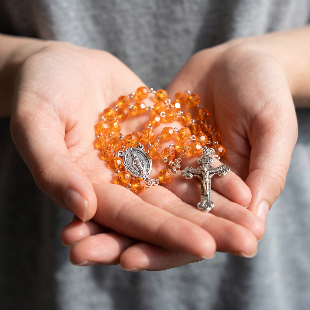 Handmade Faceted Traditional Catholic Rosary - Orange #2