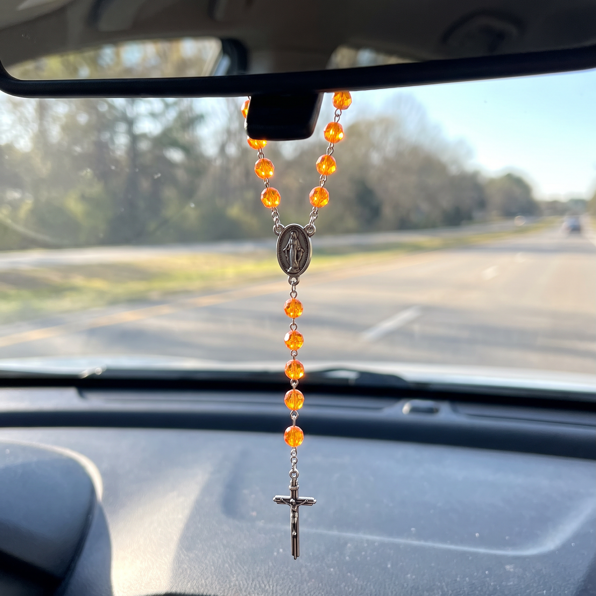 Handmade Faceted Catholic Rosary - Modern Design for Cars - Orange #2