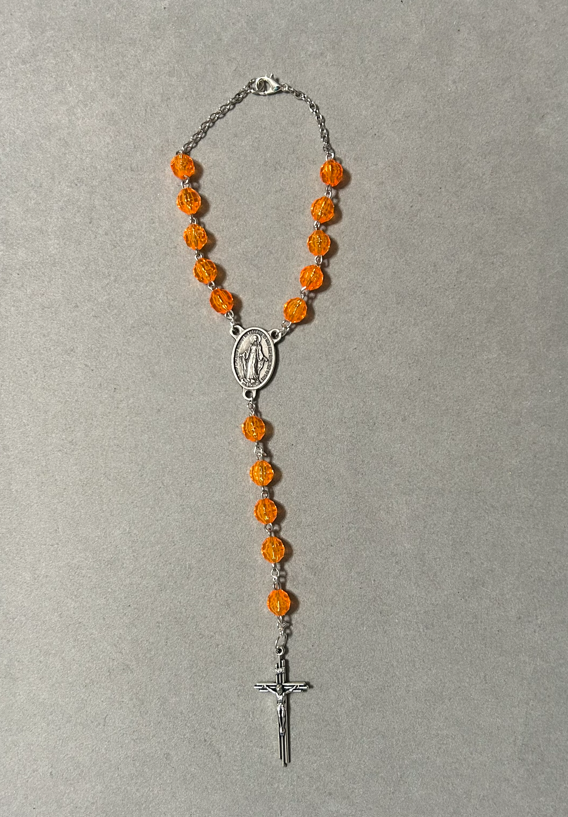 Handmade Faceted Catholic Rosary - Modern Design for Cars - Orange #2